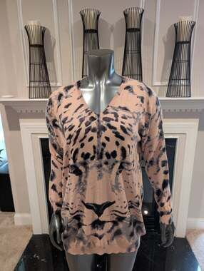 Nina Leonard Women's Leopard Face Sweater Peach Size M Tunic